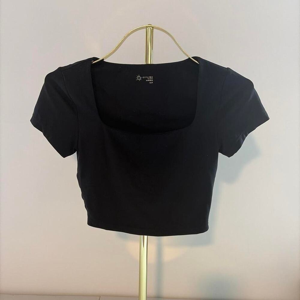 Black square neck crop top